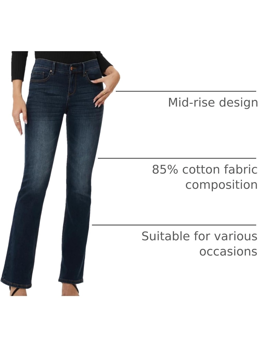 Women's Dark Wash Jeans - Classic - Picture 2 of 15